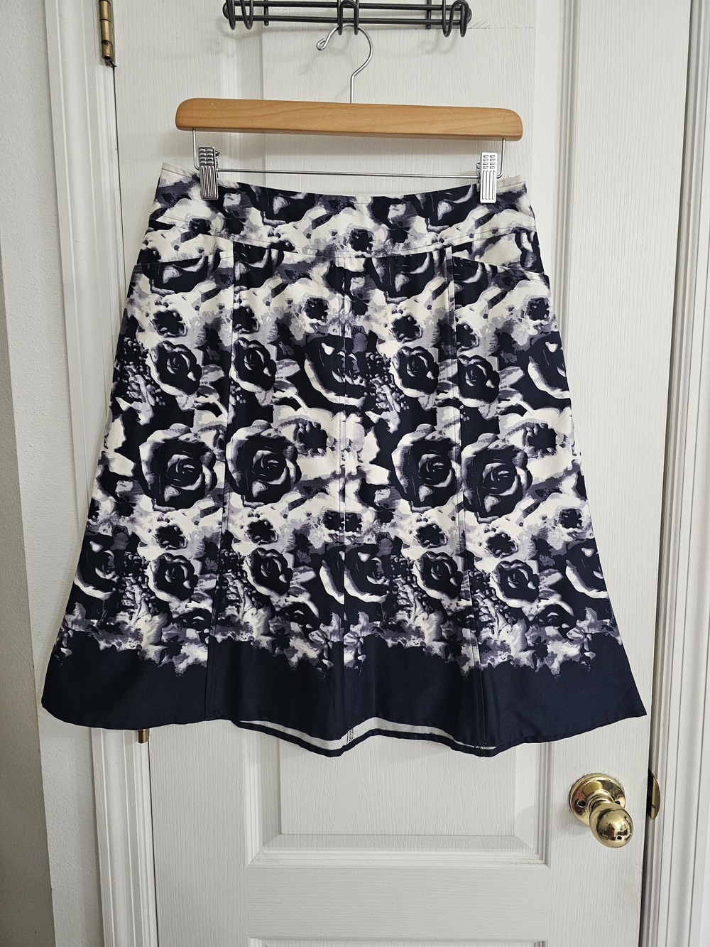 Notations Navy and White Floral A-Line Skirt